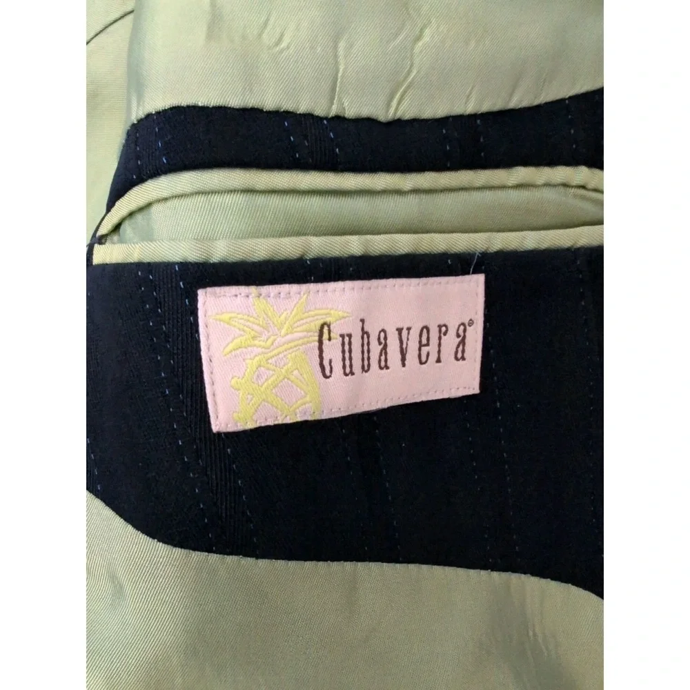 Cubavera Mens Blazer Suit Jacket Black Pinstripe Green Lining Size‎ 52L